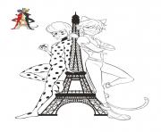 Coloriage chat noir et ladybug tour effeil paris france